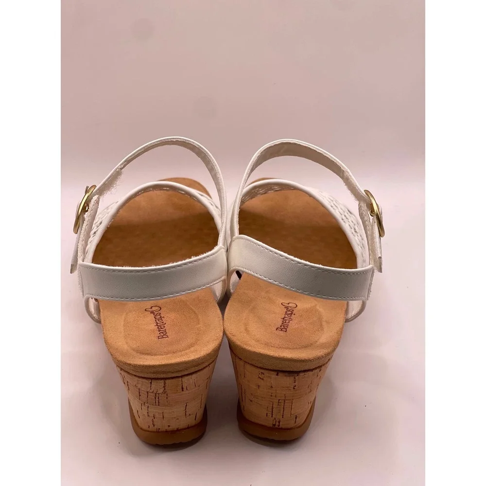 Baretraps Fernelle White Woven Wedge Sandals Women 8M Cork Heel